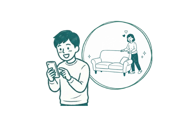 リユース完了通知を受け取る様子